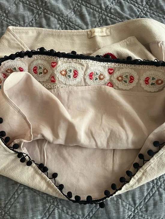 Embroidered Boho Cream Floral Skirt with Red Birds - Picture 6 of 6